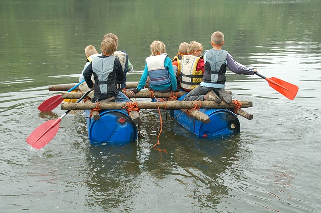children on a raft