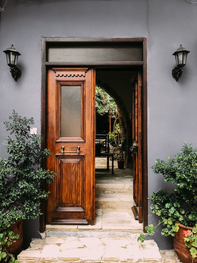 door and front of a house