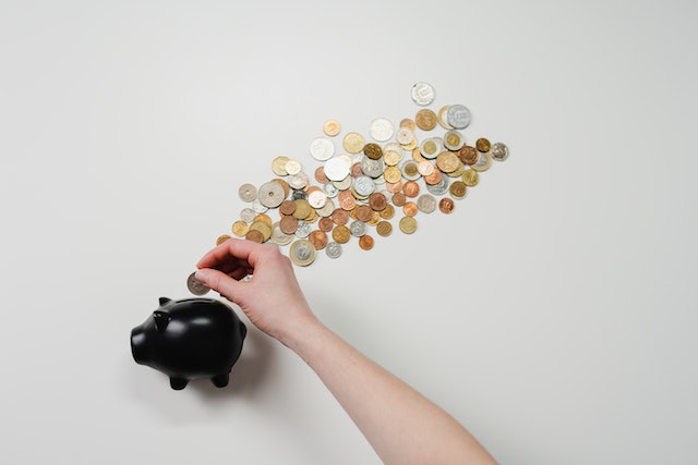person putting money in piggy bank