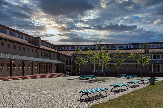 building and courtyard